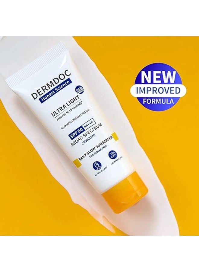 DermDoc All By Purplle Ultra Light Spf 50 Pa+++ Daily Glow Sunscreen (50Gm) | Sunblock | Lightweight | Non-Greasy | 0 White Cast - Image 3